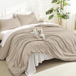 Litanika Khaki California King Comforter Set - 3 Pieces Cal King Lightweight Soft Solid Bed Comforter, Oversized All Season Down Alternative Bed Set (104x96In, 2 Pillowcases)