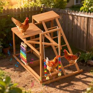Chicken Perch with Swing, Chicken Roosting Bars, Wood Toy for 3-4 Birds