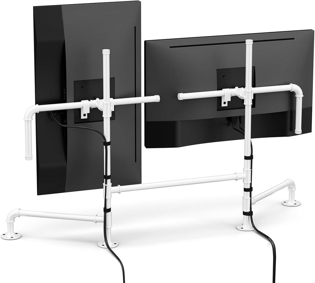 White Monitor Stand Desk Mount Fully Adjustable Monitor Arms for 1 or 2 Screens up to 27 Inches, Free Standing Computer Screen Stand, Swivel, Tilt, Rotation, White