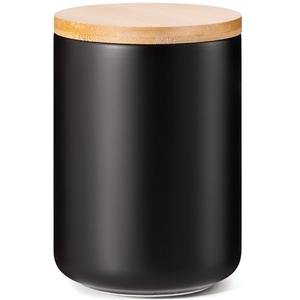 Yangbaga Black Canisters for Kitchen-Kitchen Canisters for Countertop with Airtight Wood Lids/Spoons/Stickers,Ceramic Kitchen Storage Containers for Large Flour,Suger,Coffee（32 OZ