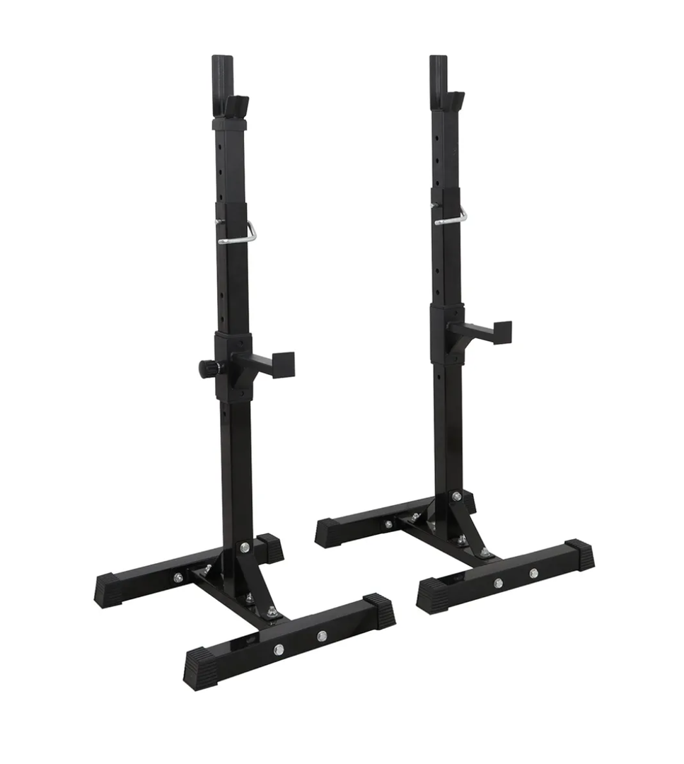 JupiterForce Adjustable Squat Rack Stands Pair of Sturdy Steel Bench Press Rack, Barbell Rack, 40''-66'' 550lbs Max Load Portable Weight Lifting Dumbbell Racks Stands for Home Gym, Black