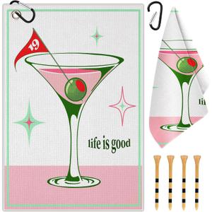 Swooflia Golf Towel with Clip for Golf Club Bags for Men Women Golfers Accessories, Elegant Unique Good Life Microfiber Large Golfing Rag with 4 PCS Golf Tees