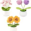 3pcs Crochet Flowers Pot Set with Sunflower Tulips and Forget Me Not Small Potted Flowers Handmade Crochet Gift for Mom Wife Mothers Day Valentines Birthday Decor for Home Office or Car