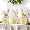 Easter Bunny Decorations 3 Pcs Wooden Rabbits Spring Decorations for Home, Easter Decor Topiary Bunny Ornament Tiered Tray Wood Bunnies Table Decor for Farmhouse Party Office Mantle Centerpieces