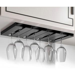 Glass Holder Stemware Rack Hanger Under Cabinet or Counter for Bar,Kitchen and Restaurant Set of 4(black) (10 Inch 4 Pack)