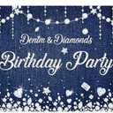 LTDKAEN Denim and Diamonds Birthday Party Backdrop Navy Blue Diamonds Happy Birthday Denim Photography Background Banner Party Decorations 7x5ft