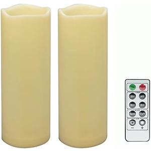 2 PCS 3" x8" Waterproof Outdoor Battery Operated Flameless LED Pillar Remote Candles Flickering Plastic Resin Electric Decorative Light for Lantern Patio Garden Home Decor Party Wedding Decoration