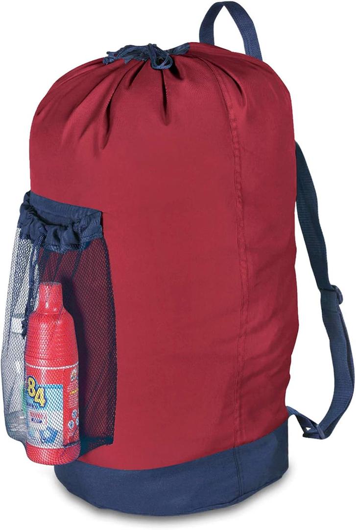 Dalykate Backpack Laundry Bag, Laundry Backpack with Shoulder Straps and Mesh Pocket Durable Nylon Clothes Hamper Bag with Drawstring Closure Red, 13 * 29 inches