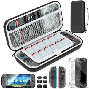 HEYSTOP Switch 2 Accessories Kit 2025 Upgraded ,Carrying Case for Nintendo Switch 2, Protective Switch 2 Cover with HD Screen Protector, Portable Travel Case with 12 Game Slots & 6 Thumb Grips, Black