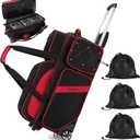 BOSSTIN 3-4 Ball Bowling Bags with Wheels, Secure Hook & Loop Fixed Ball Cup & Shoe Compartment (Fits Up to Size 16), Roller with Multi-Pockets (Red)