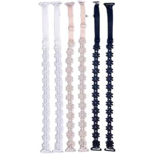 3 Pairs Bra Straps Decorative, White Black Skin Color Elastic Lace Flowers Dress Strapless Replacement Shoulder for Women Girls
