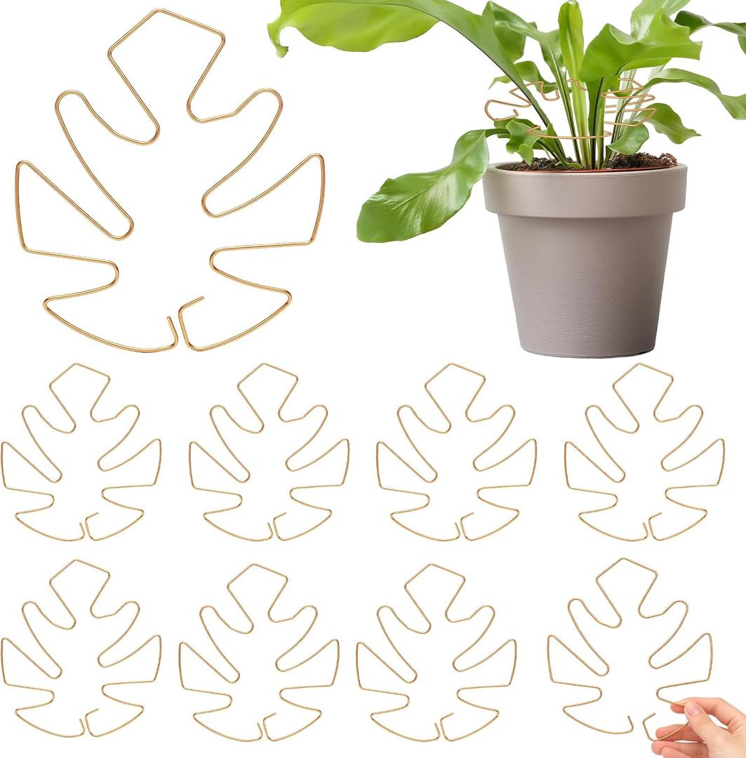 10 Pack Monstera Plant Stem Support Iron Plant Stakes for Indoor Plants Monstera-Shaped Stabilizer Grapple Holder Turtle Shell Bamboo Clamp Set for Thriving Growth (Gold, 7.08" x 6.29")