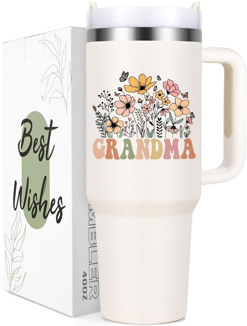 Lifecapido Gifts for Grandma, 40oz Tumbler with Handle, Grandma Christmas Birthday Mothers Day Gifts for Grandmother Grammy Nana Mimi, Creamy