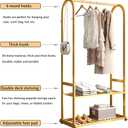 Gold Clothing Rack, Metal Garment Rack with Bottom Storage Shelves and 6 Side Hooks, modern Sturdy clothes racks for hanging clothes, Freestanding Wardrobe Rack for Bedroom or Boutique Size:  L: 31.5 inches