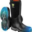TIDEWE Work Boots Puncture-Proof with Steel Toe & Shank, Waterproof Anti Slip Rubber Boots for men, 6mm Neoprene Outdoor Boots, Durable Hunting Boots for Manufacturing, Construction, Farming(Black,Size 7-13)