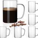 HORLIMER 16 oz Glass Coffee Mugs Set of 6, Clear Coffee Cup with Handle for Tea Cappuccino Latte Milk Juice Hot Beverages