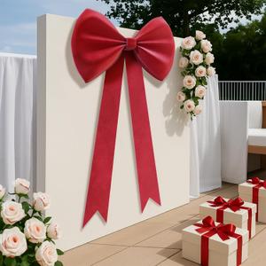 Coquette Red Bow Birthday Decorations 25x61 Inch Big Wall Decor Backdrop Large Wedding Bridal Baby shower Bachelorette Christmas Engagement Velvet Bow Themed Party Decorations for Girls Room Decor