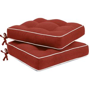 Favoyard Patio Cushions 17 x 17 Inch Indoor & Outdoor Chair Cushions Water-Resistant Seat Cushion for Patio Furniture 3-Year Color Fastness Square Tufted Couch Chair Pads with Ties, 2 Pack, Red