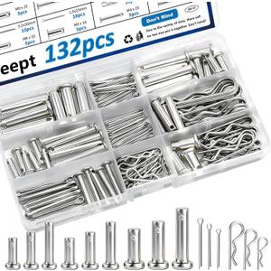 132Pcs Clevis Pin Assortment Kit - 304 Stainless Steel Cotter Pins & Carbon Steel Clevis Pins for Trailer Latch - Single Hole Clevis Pins for Versatile Use