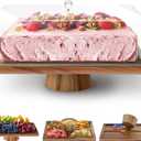 MAONAME Acacia Wood Cake Stand with Lid, 3 in 1 Rectangular Cake Holder, Wooden Cake Plate with Strong lagnetic Base, Dessert Table Display Set for Wedding, Birthday, Party