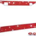 Red Bling Rhinestone License Plate Frames for Women, Metal Rust-Proof License Plate Cover Bling Car Accessories for Women Girls (1pc)