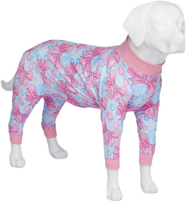 Xqpetlihai Recovery Shirt for Abdominal Wounds or Skin Diseases Bodysuit Dogs Pajamas for Shedding Allergy Anti Licking Pink Bow Surgery Suit for Dogs Female(B-S) (Small (Pack of 1))