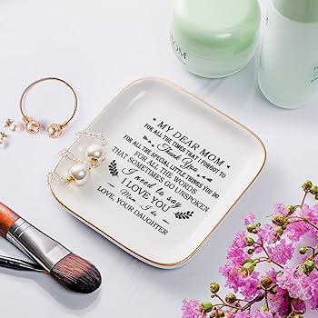 Custom Gifts for Mom Personalized Ceramic Jewelry Tray Ring Dish Decorative Gift -My Dear Mom- Mothers Day Gifts Thanksgiving Christmas Birthday Gifts for Mom Women Daughter