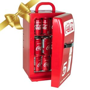 Coca Cola Mini Fridge - 18 Can Refrigerator for Bedroom Office, Portable Table Top Beverage Cooler, 12V 110V Refrigerador For Drink, Soda, Wine, Use In Car, Dorm, Outdoor, Patio
