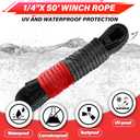 TYT Off-Road Winch Rope Kit - 1/4''x50', 10000 Lbs Black Synthetic Cable with Protective Sheath, Heavy-Duty Hook, Safety Pull Strap & Rubber Stopper Ideal for 4WD ATV UTV Vehicles, Grey, (JPS1450IG)