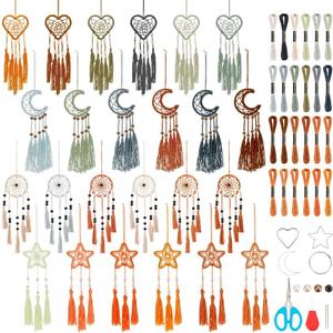 INFUNLY 24 Set DIY Small Dream Catcher Kit Neutral Colors Mini Dream Catcher Kit Star/Moon/Heart/Round Handmade Dreamcatcher Kit with Instructions Hanging Ornament for Bedroom Car Mirror Keychain Bag