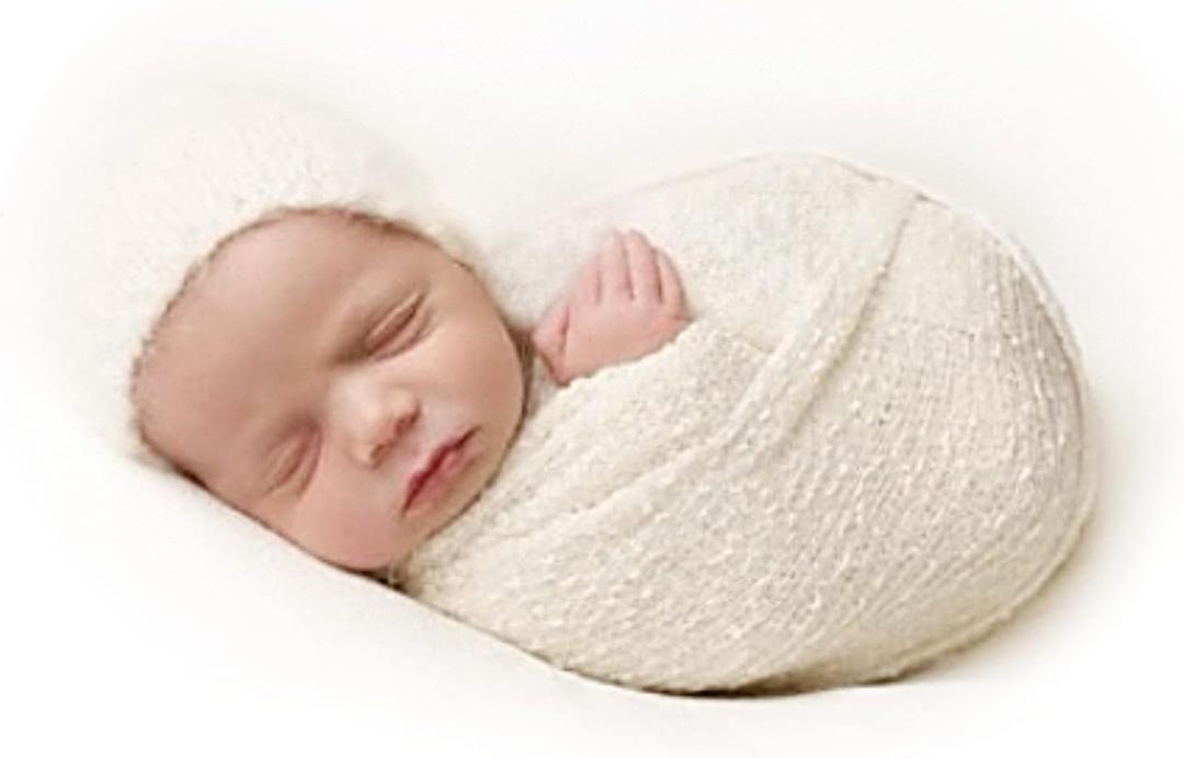 Newborn Photography Props Stretch Newborn Photography Wrap Blanket for Baby Boys Girls Posing Photo Shoot Props (Cream)