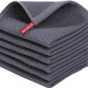 Homaxy 100% Cotton Waffle Weave Kitchen Dish Cloths, Ultra Soft Absorbent Quick Drying Dish Towels, 12 x 12 Inches, 6-Pack, Dark Grey