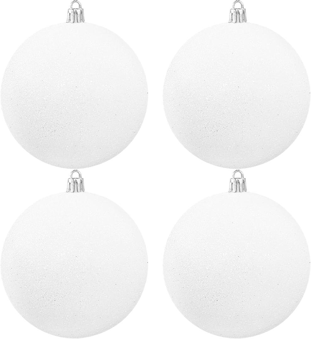 Large 4 in White Glitter Christmas Ornament Balls(4 Pcs), Xmas Sequin Christmas Ball, White Sparkly Hanging Ball Ornament for Tree Home Wedding Party Decor, Winter Theme Tree Decoration