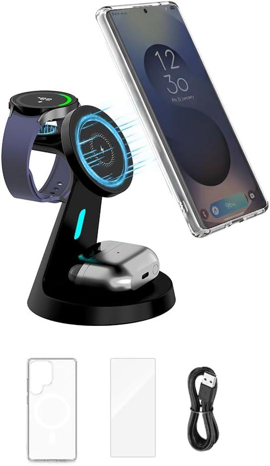 for Samsung Galaxy S25Ultra Dedicated Magnetic Charging Kit3 in 1 Charging Station Compatible with MagSafe Samsung Charger for Watch Charger Stand for Galaxy Watch Ultra 8 7, for Buds