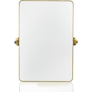 24"36" Gold Pivot Bathroom Mirror for Wall Tilt Vanity Mirror Modern Rectangle Stainless Steel Metal Framed Mirrors with Rounded Corners Hanging Vertical