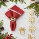 Folkulture Christmas Napkin Rings | Set of 5 Golden Colour Napkin Rings for Christmas Table Decorations | Napkin Holder for Xmas Decorations | Holiday and Festive Gifts Set | Snowflake