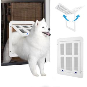 NAMSAN Dog Screen Door, Flap Opening 11.2 x 14.4 inches, Dog Door for Screen Door, Large Pet Door for Sliding Door Magnetic Self-Closing, Screen Door with Doggie Door Built in, Lockable, White