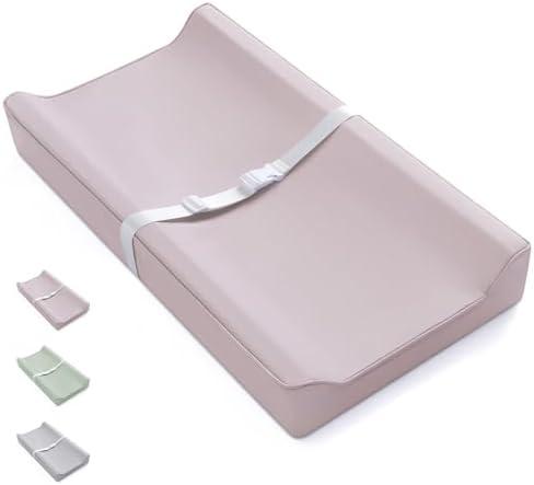 Blissful Diary Vegan Leather Baby Changing Pad with Waterproof & Wipe-Clean PU Cover, Standard Size Cozy Diaper Changing Pad for Dresser and Table, Taupe