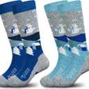 Hylaea Merino Wool Ski Socks Kids, Knee-high Warm Thermal Snowboard Skating Socks for Boys Girls Toddler (X-Small, Grey Blue (2 Pairs))