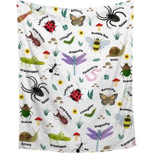 Bugs Insects Blanket | Bugs Blanket Gift for Boys Girls | Plush Cozy Beetle Decor Throw for Sofa, Couch, Bedroom | Nature Animal Decor Gifts for All Seasons | 40"x50"-Kids/Throw Size