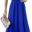 Maxi Dress for Women Wrap V Neck Short Sleeve Empire Pleated Waist Summer Casual Elegant Long Dresses with Pockets, XL