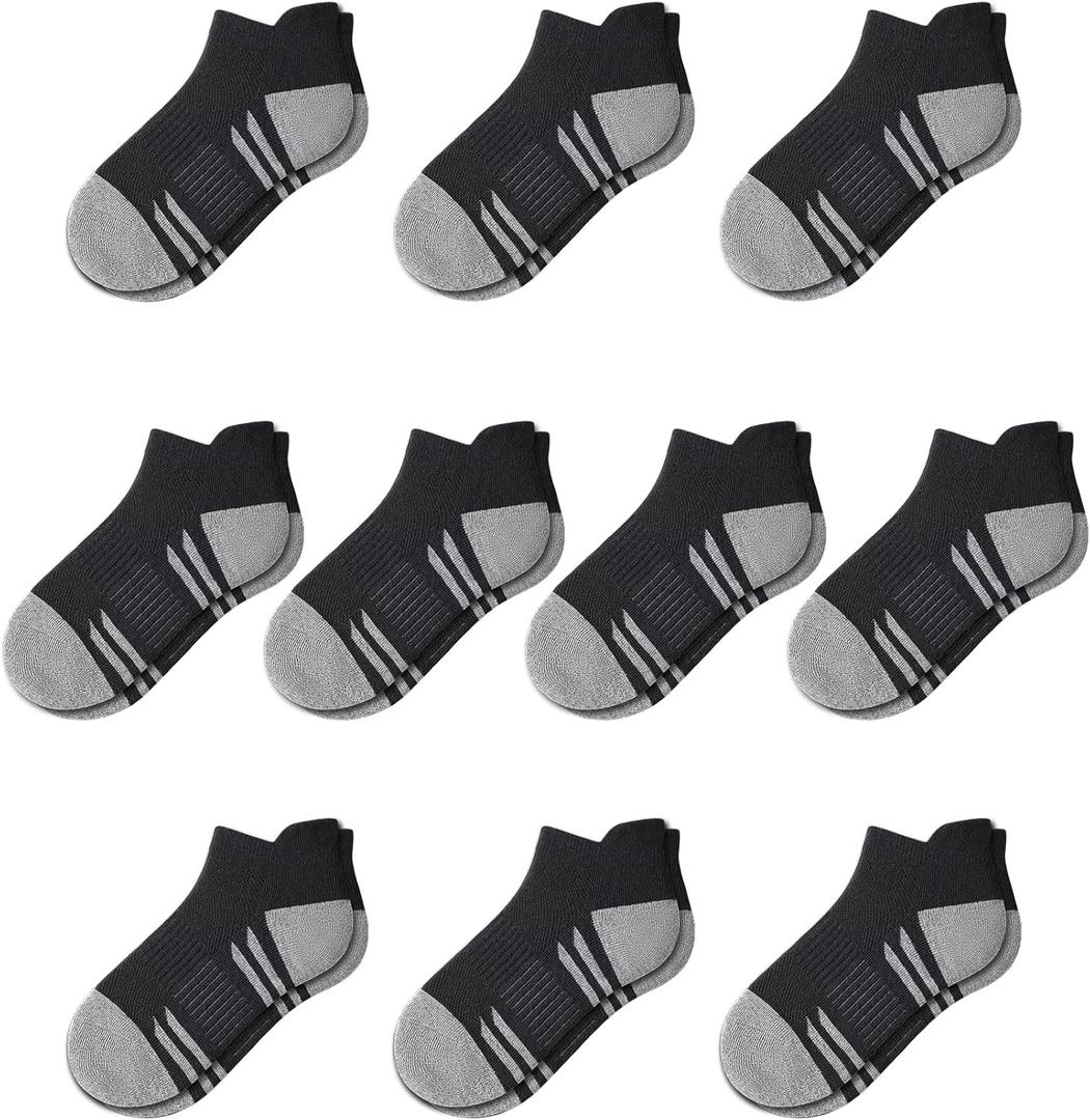 Somaibo 10 Pairs Boys Girls Ankle Socks Kids Athletic No Show Socks Low Cut Half Cushioned Sock 7-10 Y