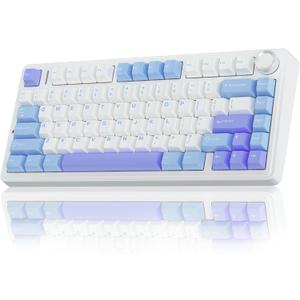 AULA F75 75% Wireless Mechanical Keyboard, Hot Swappable Creamy Keyboard, Pre-lubed Star Vector Switches RGB Backlit Gaming Keyboards, 2.4GHz/Type-C/BT5.0(White&Blue&Purple)