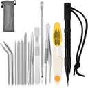 BUYGOO 14Pcs Paracord Stitching Set Stainless Steel Lacing Needles FID Knotter Tools with Marlin Spike Storage Bag for Paracord Fids DIY Craft (Black)