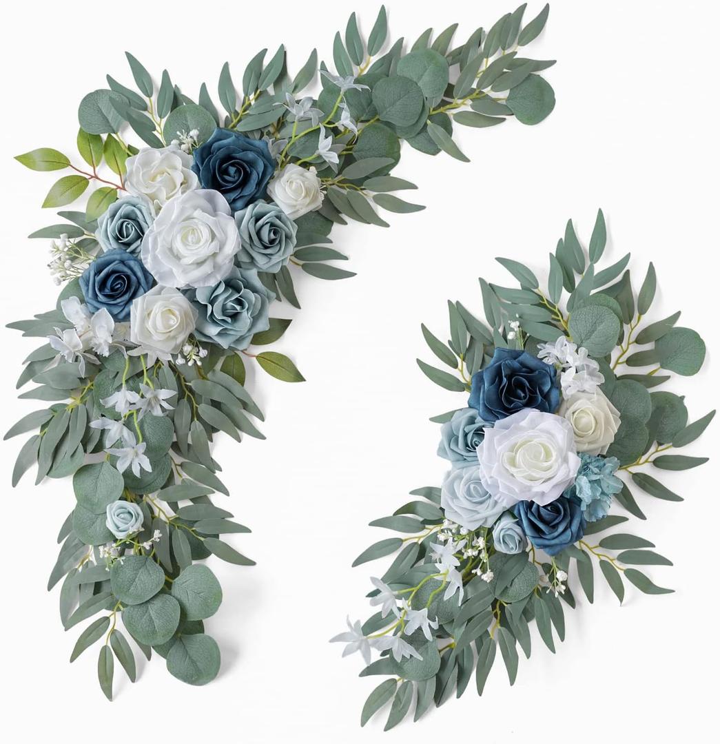 ponatia Wedding Arch Flowers (Pack of 2), Artificial Dusty Blue Flowers & Welcome Signs Decorations for Wedding Ceremony Reception