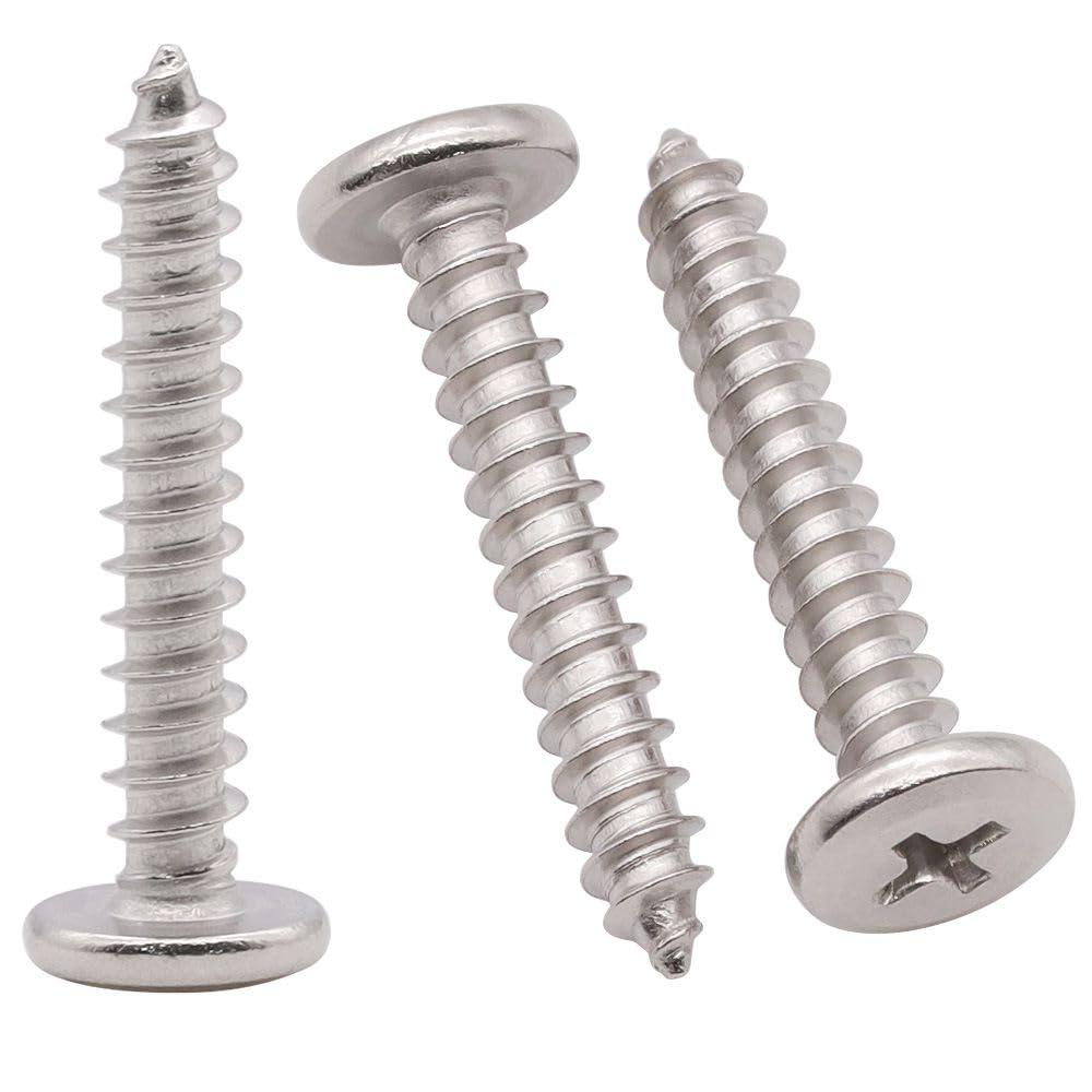 M4 x 10mm (100 pcs) Flat Round Phillips Drive Head Wood Screws, Stainless Steel 304 Furniture Wood Screws, Sheet Metal Screws, Self Tapping Screws, by RoyceMart