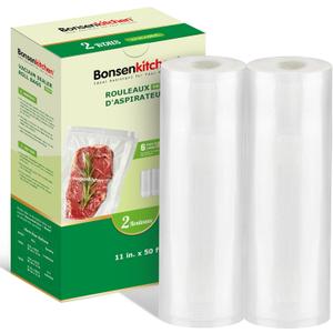 Bonsenkitchen Vacuum Sealer Bags Rolls, 11 in x 50 ft Rolls 2 pack Durable Food Sealer Bags, Commercial Grade, Heavy Duty, BPA Free, Seal a Meal, Great for Food Storage & Sous Vide Cooking, VB24