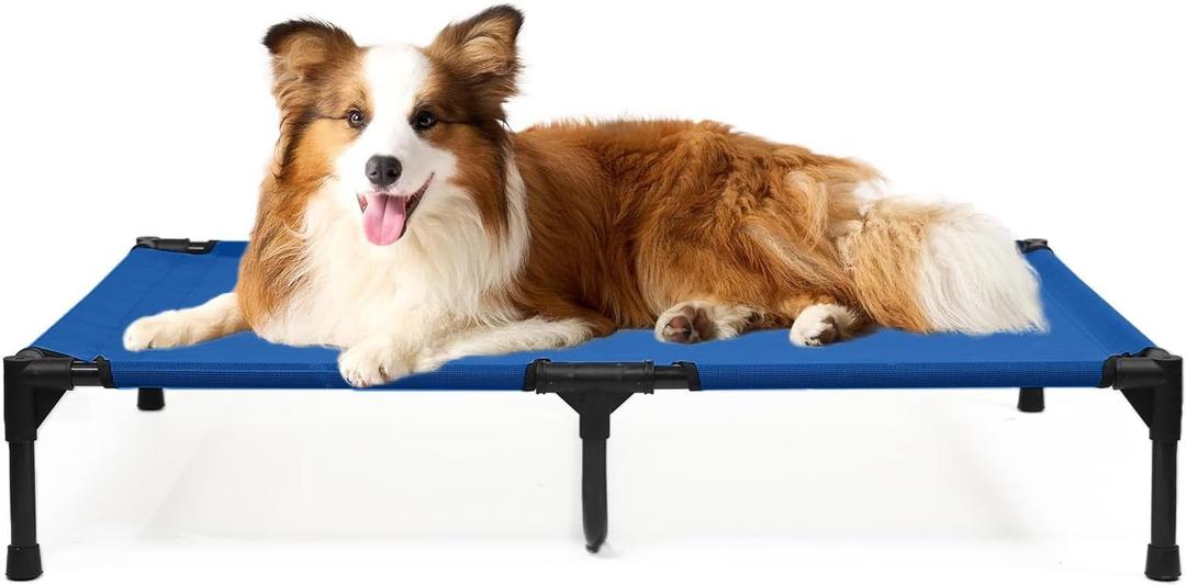 KMFYZYE Outdoor Dog Beds Large Sized Dogs, Cooling Elevated Dog Bed with Breathable Mesh & Non Slip Feet, Raised Pet Bed Off The Ground, Lifted Place Cot (L, Blue) (Large (42.0"L x 30.0"W x 8.0"Th))