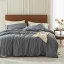 FOSSA Duvet Cover Set 100% Washed Cotton 3 Pieces Bedding Set Twill Soft Cozy Breathable Sturdy Substantial with Textured Weave Solid Blueish Grey Full/Double (Full (80"  90"))