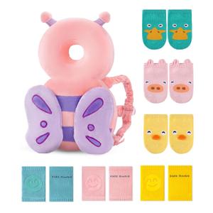 JunNeng Toddler Baby Head Protector Backpack for Toddler Walker with Knee Pads&Anti-Slip Socks, Butterfly